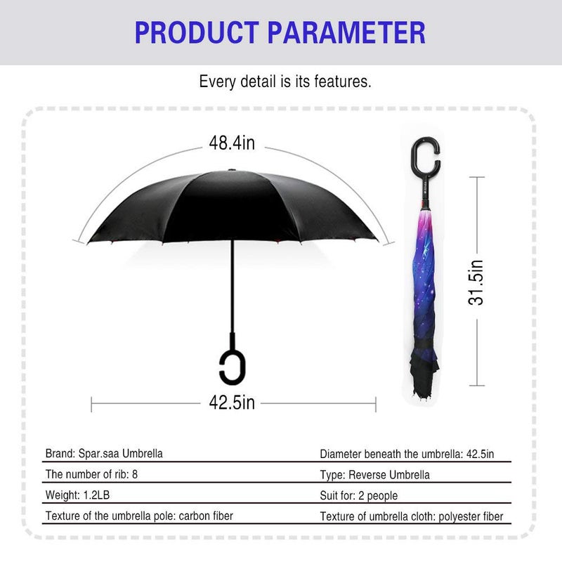 SIEPASA 49/56 Inch Inverted Reverse Upside Down Umbrella, Extra Large Double Canopy Vented Windproof Waterproof Stick Golf Umbrellas with C-shape Handle.(the Galaxy, 49 Inch) - Image 3